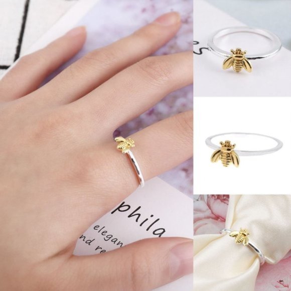 Dainty 18K Gold Honey Bee Insect Honeybee Ring - Picture 3 of 8